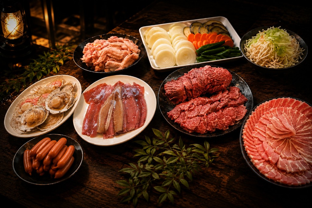 焼肉・BBQ用の食材盛り合わせ